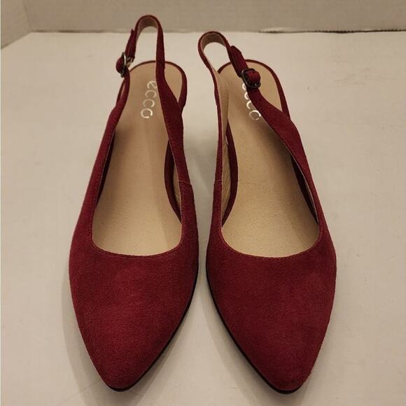 ECCO Red Suede Leather Slingback Pointed Toe Kitten Heel Pumps Shoes Sz 41 US 40 - Picture 5 of 13